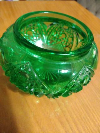 Vintage Small Green Cut Glass Dish/bowl 4 1/2 " X 3 " W/ 3 " Mouth.