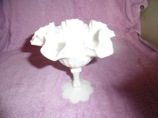 This Item Is A White Milk Glass Pinched Tulip On Scalloped Pedestal,