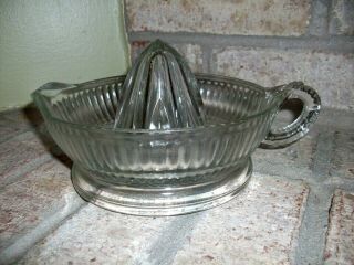 Vintage Large Heavy Ribbed Clear Glass Hand Citrus Juicer Reamer W/tab Handle 8”