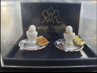 Reutter Porcelain Dollhouse Miniature Good Morning Tea Set With Eggs Germany Vtg