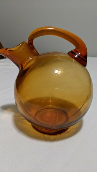 Vintage Amber Hand Blown Glass Pitcher/carafe/decanter With Applied Handle