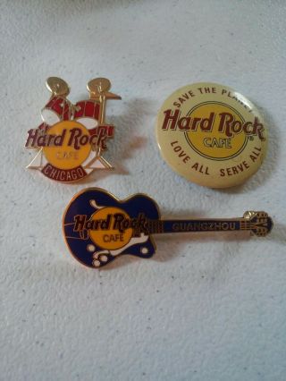 (3) Vintage Hard Rock Cafe Lapel/hat Pin Chicago,  Il Red Drum Set Guangzhou