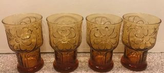Set Of 4 Libbey Country Garden Amber Daisy Juice Glasses All 6 Oz.