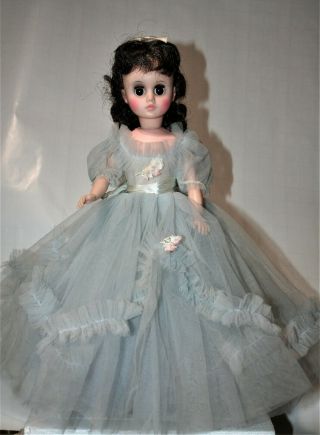 Vintage Madame Alexander 18 " Doll Brunette In Blue Gown Bridesmaid Sleepy Eyes