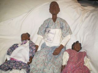 African - American Daddy’s Long Legs Collectible Dolls " Oma Green " And Two Girls