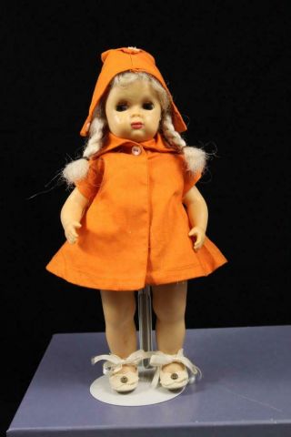 Vintage Tiny Terri Lee Walker Doll Tagged Orange Duster Coat Diamond Dress 1950s
