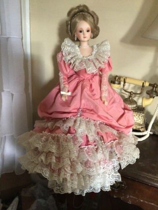Gorgeous Vintage Victorian Porcelain Doll By Green Spring 21”