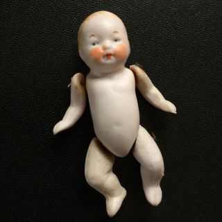 Antique German Cute All Bisque Wire Jointed Small Baby Boy Doll C7 - 3 "