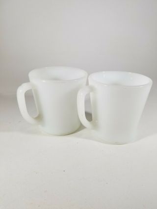 2 Vintage Fire King White Milk Glass D Handle Coffee Cups Mugs 2