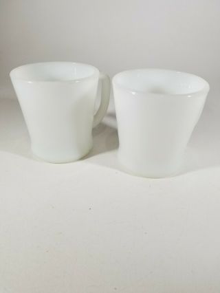 2 Vintage Fire King White Milk Glass D Handle Coffee Cups Mugs 3