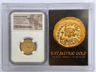 582 - 602 Ad Byzantine Maurice Tiberius Gold Av Solidus 4.  43 Gram,  Ngc Ms