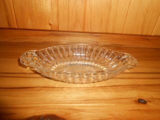 Vintage Clear Glass Oval Relish Dish With Handles 1950 