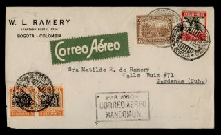 Dr Who 1934 Colombia Bogota Airmail To Spanish Antilles Pair F56770