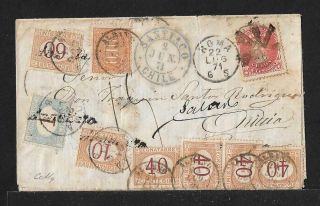 Chile To Italy 5ct Columbus,  1,  7 Lire Due Cover 1871 Certificate Scarce