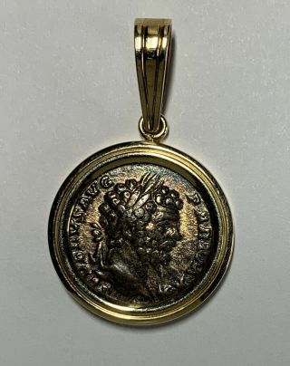 Roman Empire Philip I,  Ad 244 - 249 Ar Double Denarius Silver Coin,  14k Bezel