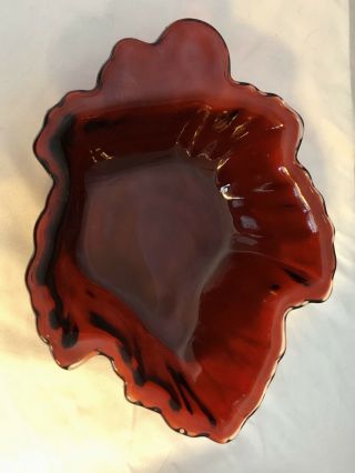 Vintage Anchor Hocking Ruby Red Glass Maple Leaf Candy Dish