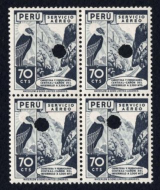 Peru 1938 Airmail Stamps Block Value 70 Cts Mnh Proof Rare R R