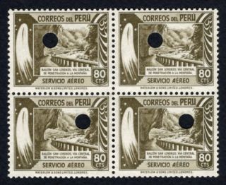 Peru 1938 Airmail Stamps Block Value 80 Cts Mnh Proof Rare R R