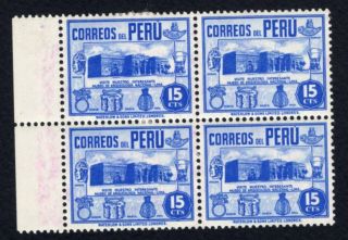Peru 1938 Definitive Stamps Block Value 15 Cts Mnh Proof Rare R R R
