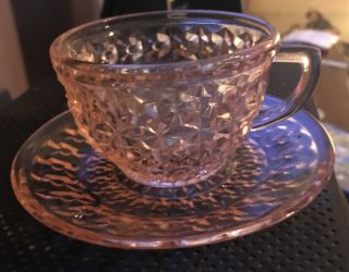 Vintage Jeanette Buttons And Bows " Depression Glass Cup And Saucer Set