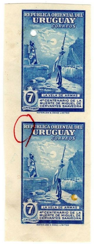 Uruguay - Cervantes - Waterlow Proofs - 7c Pair W/ Flaw Notes - 1935 - Rrr