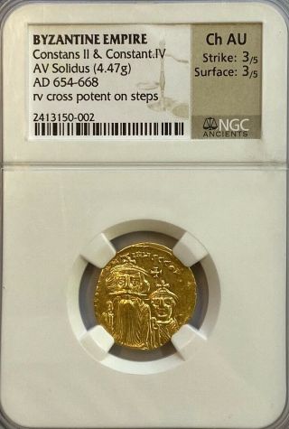 Ngc Byzantine Empire,  Constans Ii &constant Iv Ad 654 - 668 Ancient Gold Coin.