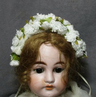 Vintage Doll Hat - Garland - Headband - Silky White Loopy Flowers