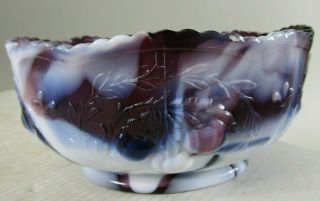 Slag Glass Purple White Swirl Cherry Pattern Oval Bowl (9134