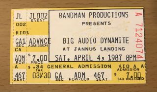 1987 Big Audio Dynamite Jannus Landing St Pete Concert Ticket Stub The Clash 467
