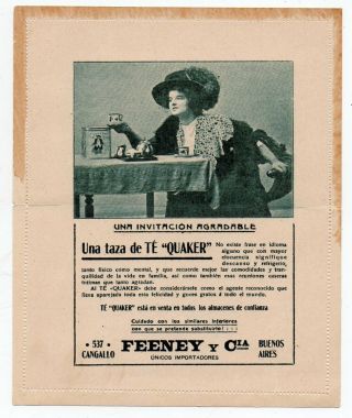 1900´s Argentina Tea Quaker Advertising Cover Stationery,  Look