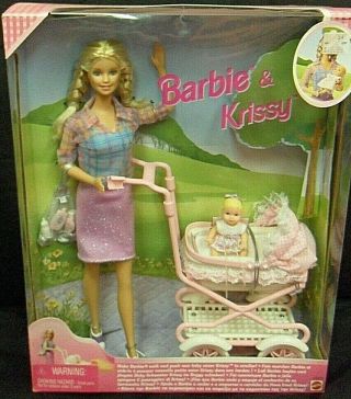 Walking Barbie & Baby Sister Krissy Doll Set 1999 Mattel 22232 Nrfb