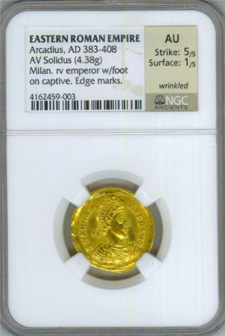 383 - 408 Ad Arcadius - Eastern Roman Empire Ngc Au Gold Solidus Coin