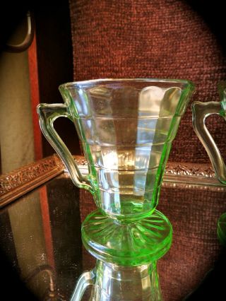 Vintage Anchor Hocking Green Vaseline Glass Block optic Sugar and Creamer 3