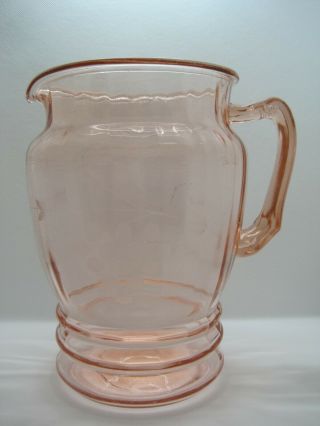 Vintage Pink Depression Glass Water Pitcher With Etched Grapes