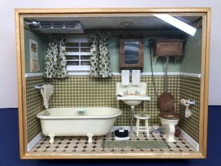 Artisan Made Doll House Miniature House & Bathroom Restroom Adorable Display R