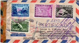 Ecuador 1958,  Galapagos Issue Cpl.  On Air Mail Cover To Gb And Retour.  U92