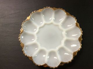 Deviled 12 Egg White Glass With Gold Trim Serving Plate
