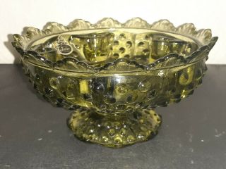 Vintage Fenton Colonial Green Hobnail Glass Pedestal Flower Bowl 6 Candle Holder