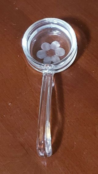 Vintage Glass 5 " Condiment Mayo Sauce Spoon Etched Flower