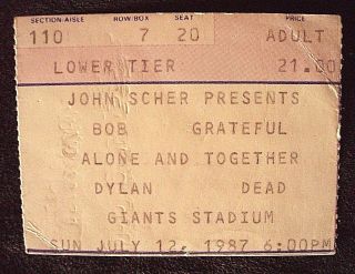 Grateful Dead W Bob Dylan July 12,  1987 Ticket Stub Giants Stadium,  Vg