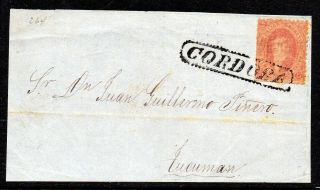 Argentina,  1865 Rivadavia,  3rd.  Print,  On Cover Front.  Very Fine.