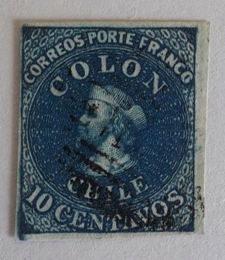 Chile 1861/62 Last London Printing – Columbus – Minr 5 A - 10 C Blue - Maier Bpp