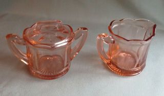 Depression Glass Pink - Creamer And Covered Sugar Bowl With Lid