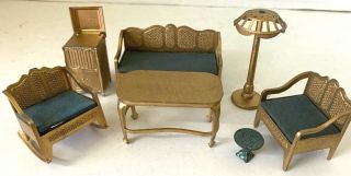 Tootsie Toy 6 Brass Metal Doll House 1/16 Scale Miniature Furniture Parlor Room 2