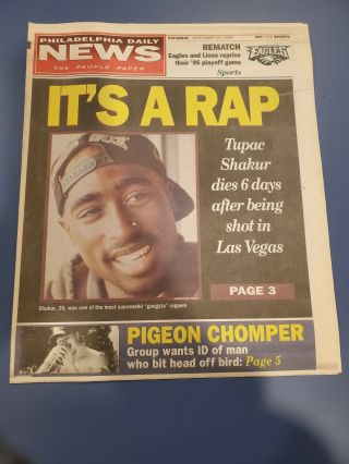 Tupac Shakur September 1996 Death Newspaper Cover Og Rare
