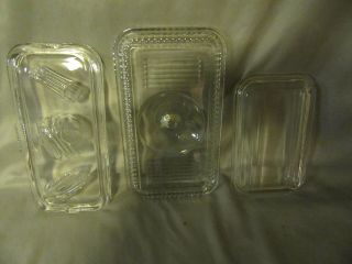 3 Clear Glass Lids For Refrigerator Dishes 1 - Pyrex 1 - Anchor Hocking 1 - Unknown