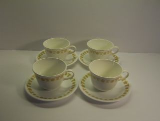 Corning Corelle Livingware Butterfly Gold Coffee/tea Cups And Saucers Set Of 4