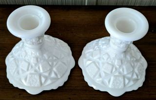 Westmoreland White Milk Glass Candle Holders/Votive Tealights - Old Quilt Pattern 2