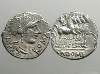Domitia 7 Silver Denarius_roman Republic_jupiter In Walking Quadriga