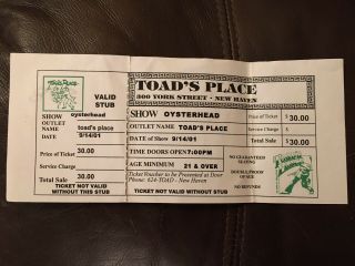 Phish Oysterhead Ticket 9/14/01 Toads Place.  Show Cancelled Because Of 9/11/01